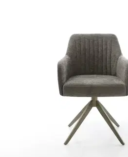 Jedálenské stoličky DELIFE Jedálenská stolička Greg-Flex bouclé mäkký tmavobéžová krížová podstava široká titánová farba 360° otočný hojdacia funkcia vrecková pružina