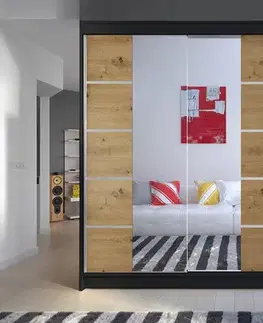 Šatníkové skrine Šatníková skriňa KAMEL 5 čierna/ dub artisan