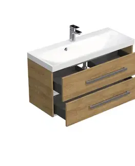 Kúpeľňový nábytok Kúpeľňová skrinka s chrómovými úchytmi a umývadlom SAT Cube Way 100x53x40 cm dub Hickory mat CUBE2100ZDH CUBE2100ZDH