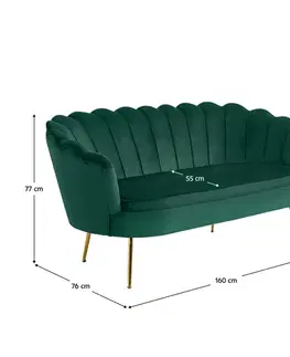 Pohovky a gauče KONDELA Noblin pohovka zelená (Velvet) / zlatá