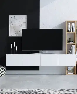 TV stolíky INDY závesný TV stolík s regálom, biela/dub