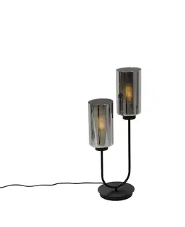 Stolné lampy Inteligentná stolná lampa čierna s dymovým sklom 2-svetlá vrátane 2 Wifi ST64 - Laura