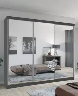 Spálňové šatníkové skrine Skriňa Lux 250 Šedá  + 3 x Zrkadlo