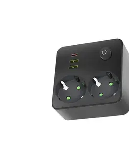 Predlžovacie káble  Rozbočovacia zásuvka s vypínačom LINEA 2x230V + 3xUSB A/C SCHUKO čierna 004318