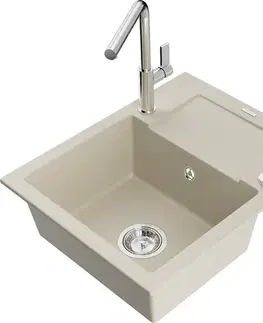Kuchynské drezy MEXEN/S MEXEN/S - Enzo granitový drez 1-miska s odkvapkávačom vrátane batérie Flora, béžová 6506-69-670401-00