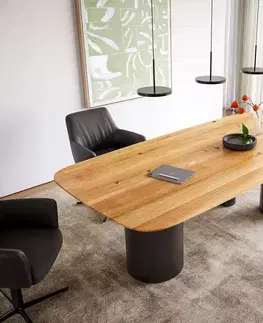 Jedálenské stoly DELIFE Jedálenský stôl Edge oválny 240x120x2 5 cm dub prírodný Troa kov čierny švajčiarska hrana