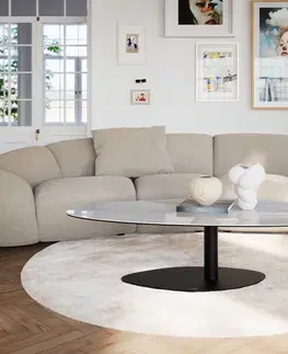 Konferenčné stolíky DELIFE Konferenčný stolík Edge oválny 140×75 cm keramika onyx perla Vibany kov čierna