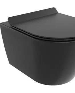 Záchody MEXEN/S - Carmen Závesná WC misa Rimless Tornado vrátane sedátka s slow slim, duroplast, čierna mat 30880185T