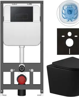 Záchody CERANO - Kompletný WC set Basic/Cesso - čierna matná - WC tlačidlo Modulo/Čierna - závesné - predstenová inštalácia - 49x36 CER-8050BD86368