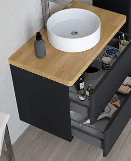 Kúpeľňový nábytok Mereo Siena, kúpeľňová skrinka s umývadlom z liateho mramoru 61 cm, antracit mat CN430M