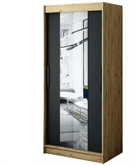 Šatníkové skrine Skriňa Halifax T1 100 Dub Artisan/čierna/Zrkadlo