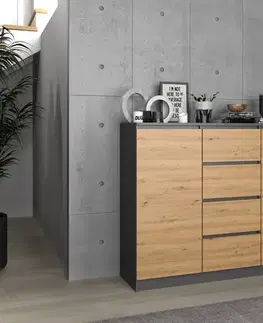 Komody a skrinky Moderná komoda 2D4S, antracit/ dub artisan