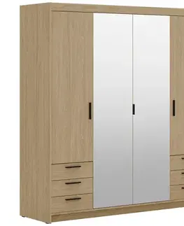 Šatníkové skrine Skriňa Elena 4D 6S zrkadlo dub olejovaný