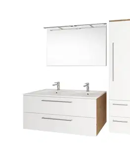 Kúpeľňový nábytok Mereo Bino, kúpeľňová skrinka s keramickým umývadlom 121 cm, biela/dub CN673