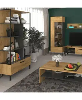 Vitríny KONDELA Santana 1W vitrína dub craft zlatý / antracit