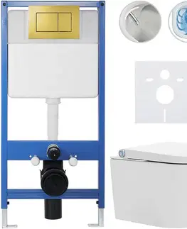 Záchody CERANO - Kompletní WC set Profi/Cronus Standard - bílá lesklá - WC tlačítko Classic/Zlatá - předstěnová instalace - 59,3x38,4  CER-097323