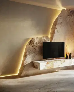 Televízne stolíky DELIFE TV stolík Cuor 150 cm keramika Minas Melange bielo-béžová 1 výklopné dvierka 1 zásuvka závesné