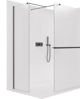 Držadlá k vani CERANO - Sprchová zástěna Walk-in Onyx T L/P - 8 mm - hranatá vzpěra + polička/držák na ručníky - černá matná, mléčné sklo - 160x30x200  CER-8050BD80154