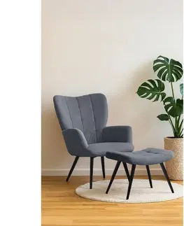 Kreslá KONDELA Haben kreslo s podnožou sivá (Velvet) / čierna