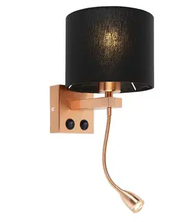 Lampy Art Deco nástenná lampa medená s čiernym tienidlom - Brescia