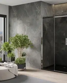 Vane MEXEN/S - Omega sprchovací kút 120x80, grafit, chróm + čierna vanička so sifónom 825-120-080-01-40-4070