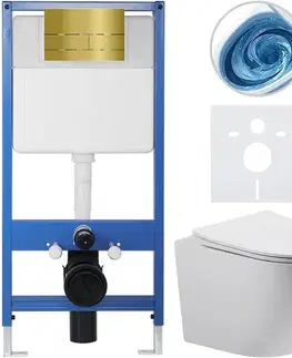 Záchody CERANO - Kompletný WC set Profi/Cesso - biela matná - WC tlačidlo Line. zlatá - predstenová inštalácia - 49x36 CER-8050BD84373