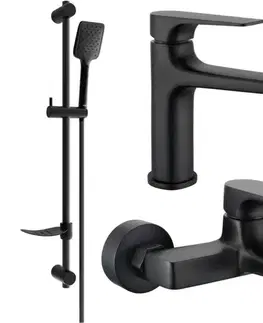 Kúpeľňové batérie MEXEN/S - Lynx DF62 Set umývadlovej a vaňovej batérie s príslušenstvom, čierna 745903DF62-70
