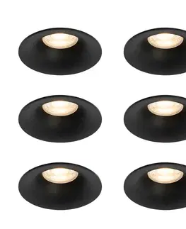 Zapustené svietidlá Sada 6 čiernych zabudovaných bodových svetiel GU10 50 mm - Gijs