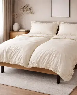 Obliečky Obliečky bavlnené s Volánikom krémové 200x140cm+90x70cm TiaHome