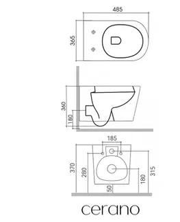 Záchody CERANO - Kompletný WC set Basic/Carlito - biela lesklá - WC tlačidlo Dualo/Čierna - voľne stojaca - predstenová inštalácia - 48,5x36,5 CER-8050BD86022