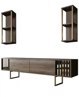 Obývacie steny TV skrinka / Obývacia stena Gold Line - Walnut, Black