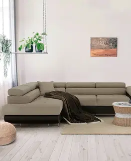 Sedacie súpravy KONDELA Amareto New L rohová sedačka s rozkladom hnedá / béžová