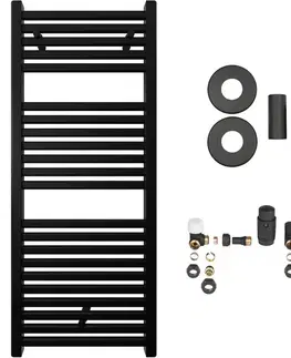 Doplnky do kúpeľne CERANO - Kúpeľňový radiátorový set Donovan - ústredné vykurovanie - 369W - čierna matná - 1200x500 mm CER-029070