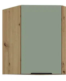 Kuchynské horné skrinky KONDELA Arsany 60x60 GN-72 1F horná rohová kuchynská skrinka aquamarine / dub artisan