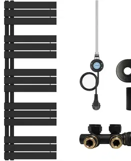 Doplnky do kúpeľne CERANO - Koupelnový radiátorový set Theo - kombinované vytápění, wifi tyč - asymetrické připojení 50 mm - 600W - černá matná - 1600x500 mm CER-962616