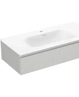 Kúpeľňový nábytok MEXEN/S - Rivel kúpeľňová skrinka 100 cm s umývadlom Vela, 1 šuplík, reliéf, sivá mat/biela mat 91A20-10023-1-BF62-W23M01
