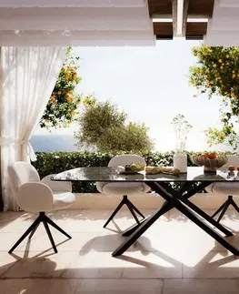 Záhradné stoly DELIFE Záhradný jedálenský stôl Edge zaoblený 240x120 cm keramika Laminam® Emperador Extra Lucidato tmavohnedá krížová podstava obdĺžnik čierna