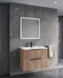 Kúpeľňový nábytok SAPHO - CIRASA STRIP kúpeľňová skrinka 70cm CIRASA s umývadlom a LED zrkadlom, 2 zásuvky, dub Alabama KSET-100