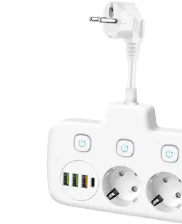 Predlžovacie káble  Rozbočovacia zásuvka s vypínačom LINEA 2x230V + 4xUSB A/C SCHUKO biela KGLFZW2U4D2B