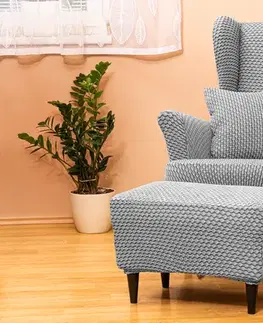 Poťahy na kreslá a sedacie súpravy Poťah na kreslo ušiak elastický s podsedákom MALAGA sivý TiaHome