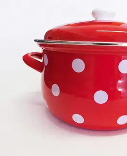 Hrnce BELIS - Randlík 4,5L s pokrievkou smalt 24cm, červený biele bodky