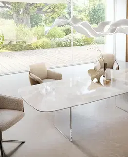 Jedálenské stoly DELIFE Jedálenský stôl Edge zaoblený tvar 270×120 cm keramika Iris FMG Onice Grigio podstava sklo