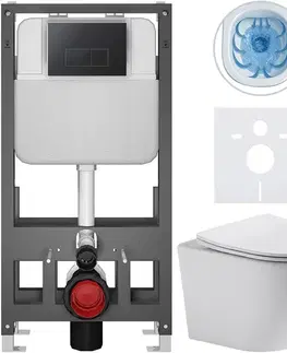 Záchody CERANO - Kompletný WC set Basic/Cesso - biela lesklá - WC tlačidlo Modulo/Čierna - voľne stojaca - predstenová inštalácia - 49x36 CER-8050BD85962