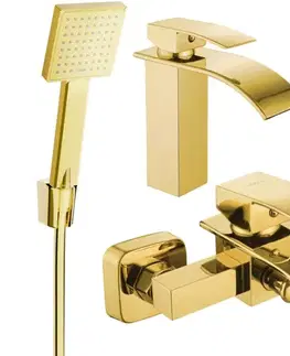 Kúpeľňové batérie MEXEN/S - Aries R45 Set umývadlovej a vaňovej batérie s príslušenstvom, zlato 744803R45-50