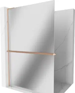 Sprchové dvere MEXEN/S - Kioto+ L Sprchová zástena WALK-IN s poličkou a držiakom uterákov 120 x 200, zrkadlová, meď kartáčovaná 800-120-123-65-50