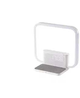 Lampy  08994L - LED Stmievateľná stolná lampa s budíkom a nabíjaním 18W/230V biela 08994L