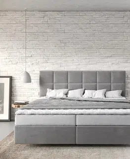 Postele Boxspring DELIFE Boxspring posteľ Dream-Fine 180×200 cm mikrovlákno sivá s matracom a topperom