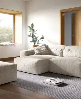 Rohové sedacie súpravy DELIFE Rohová pohovka Sirpio XL 270x170 cm manšester béžová variabilné ležadlo s taburetom