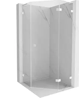 Sprchovacie kúty MEXEN/S - Lunar L sprchový kút päťboký krídlový pravá 90 x 90, transparent, biela 831L-090P-090L-20-00-P