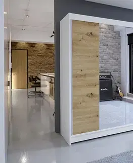 Šatníkové skrine Šatníková skriňa TALLYA 2 biela/ dub artisan